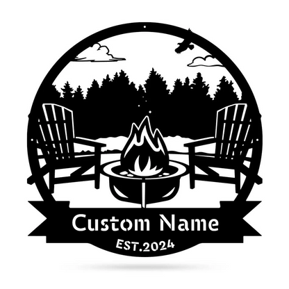 Personalized Campfire Monogram Metal Sign