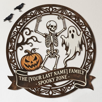 Personalized Spooky Zone Family Halloween Sign outdoor scene