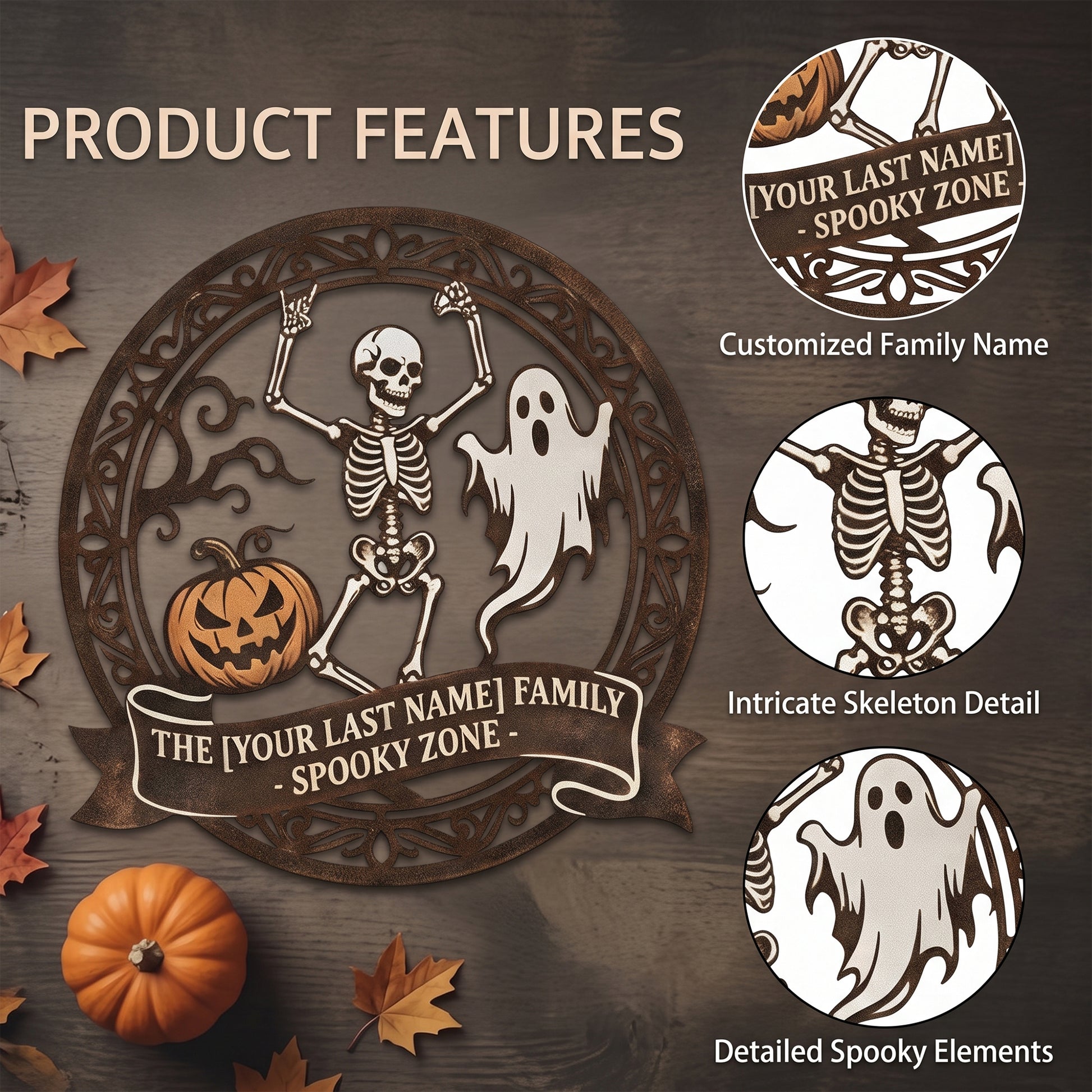 Close-up of Personalized Spooky Zone Family Halloween Sign