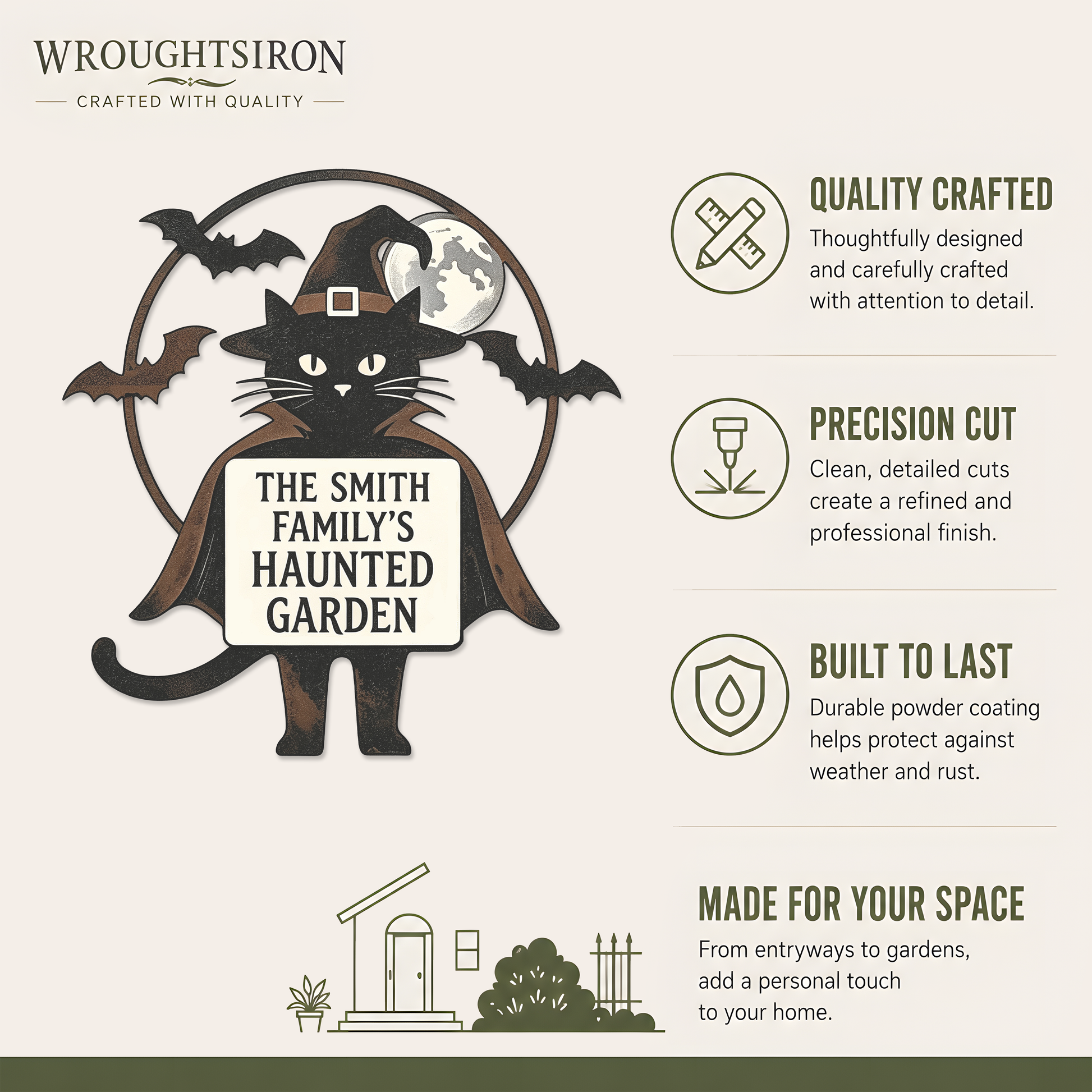 Wroughtsiron witch cat garden stake product details