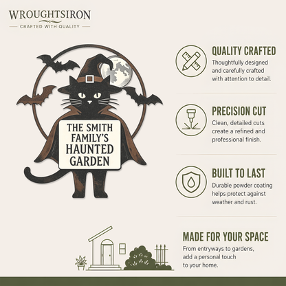 Wroughtsiron witch cat garden stake product details