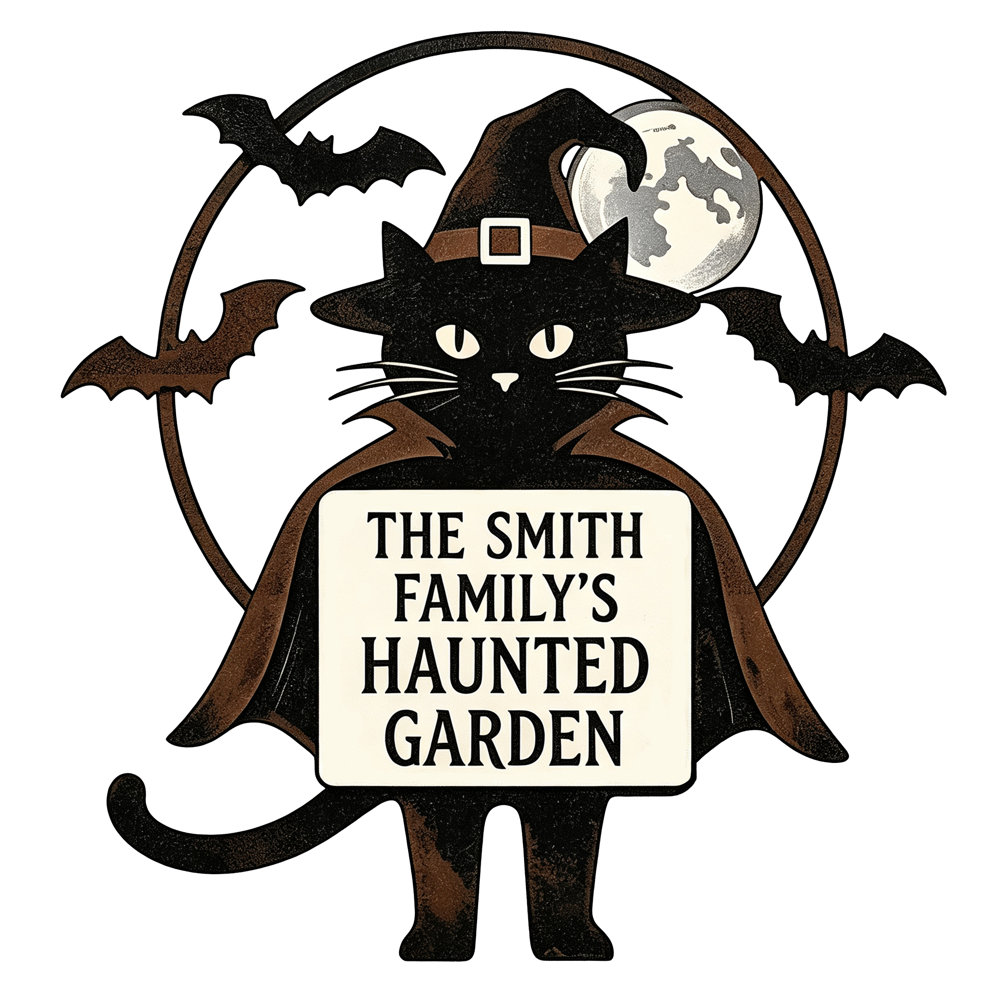 Personalized witch cat haunted garden stake design