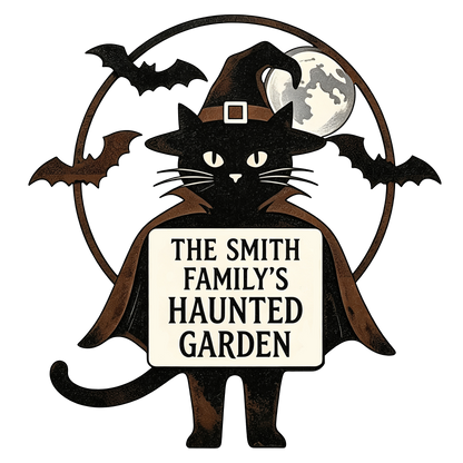 Personalized witch cat haunted garden stake design