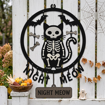 Night Meow Skeleton Cat Halloween Garden Sign outdoor scene