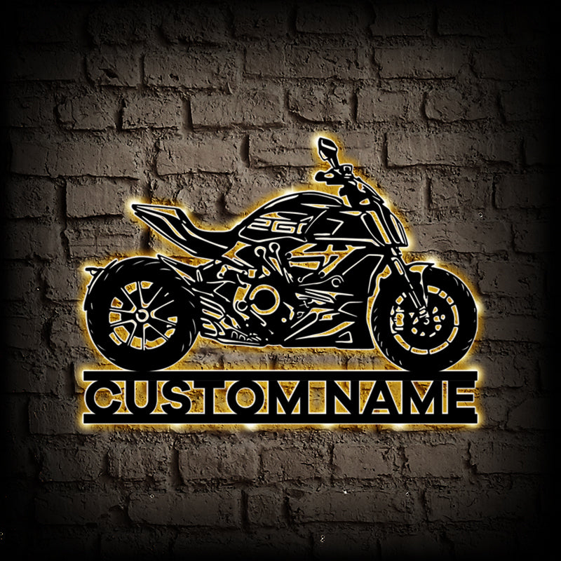 Custom Ducati X Diavel Motorcycle Metal Wall Art With LED Lights