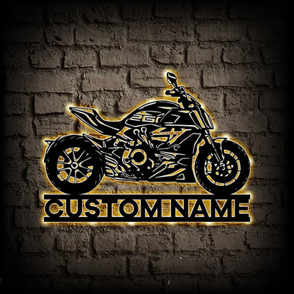 Custom Ducati X Diavel Motorcycle Metal Wall Art With LED Lights