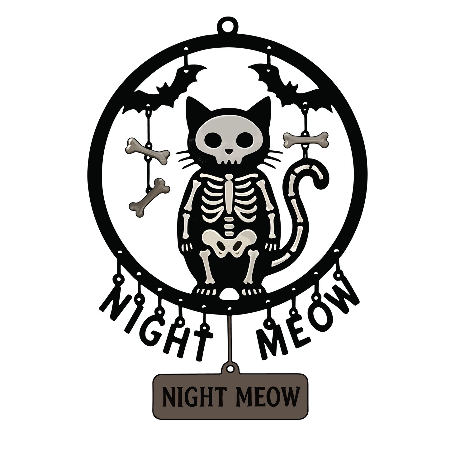 Night Meow Skeleton Cat Halloween Garden Sign design