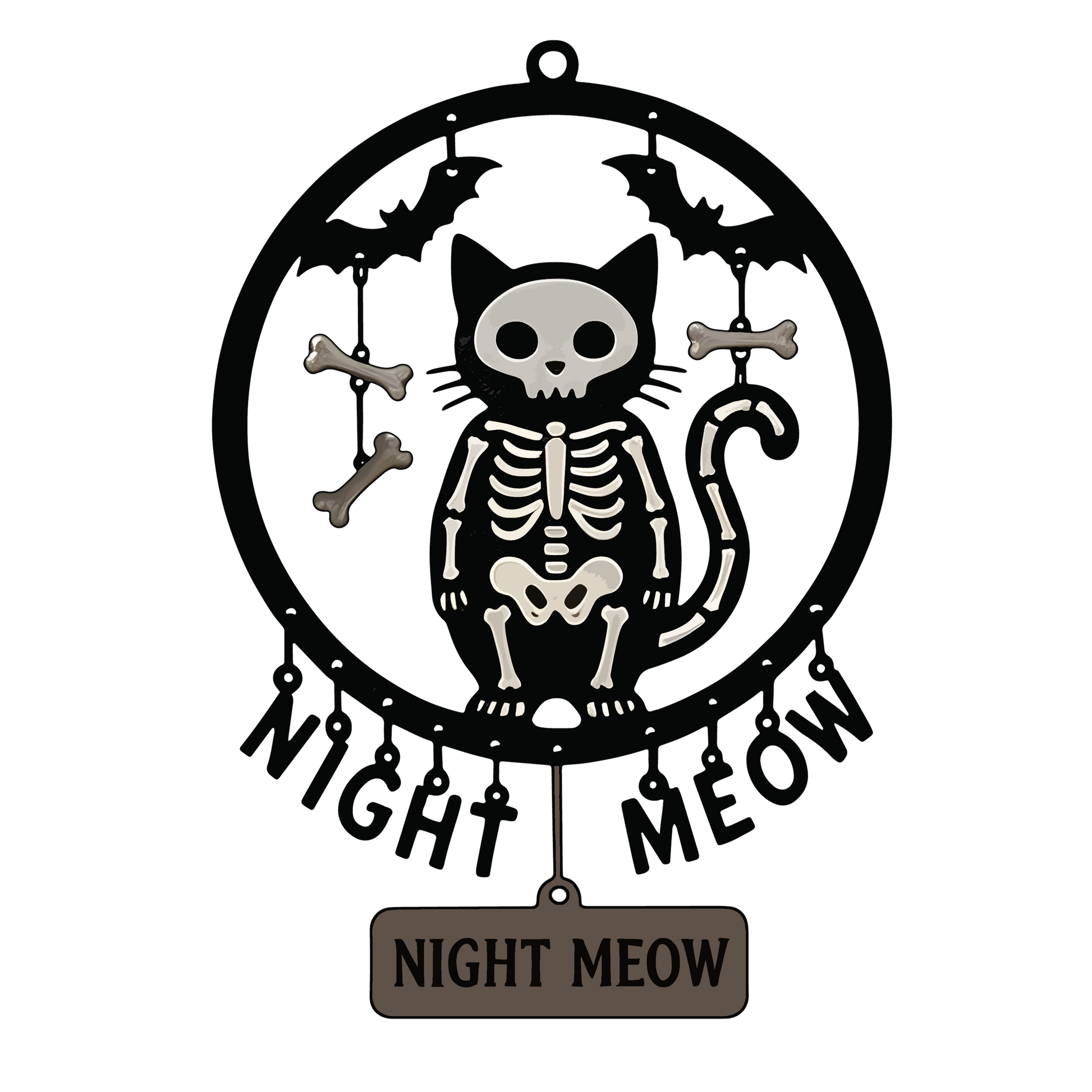 Night Meow Skeleton Cat Halloween Garden Sign design