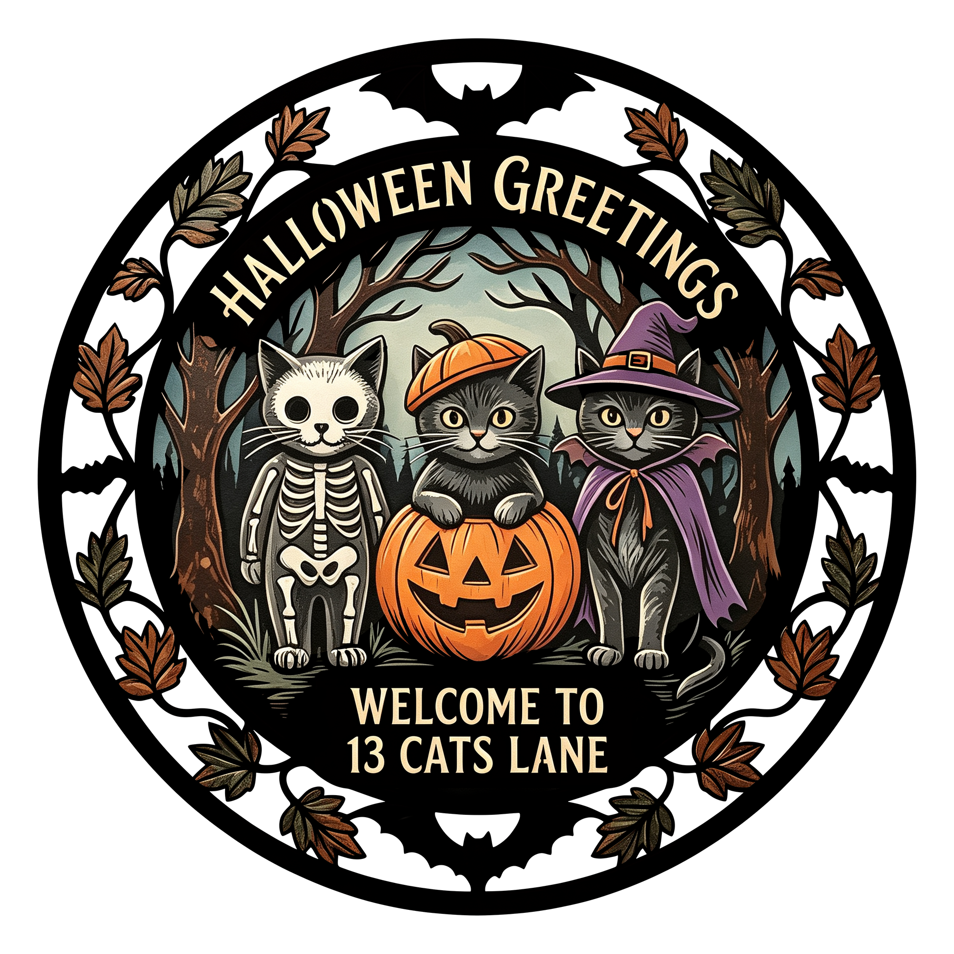 Halloween Greetings 13 Cats Lane garden stake design