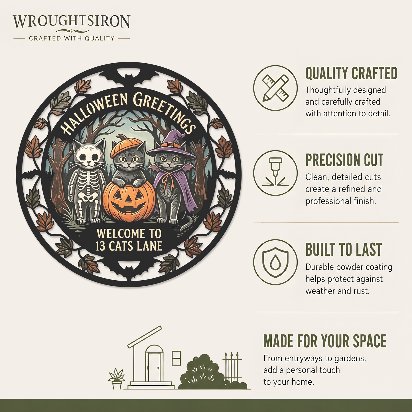 Wroughtsiron cats Halloween garden stake product details