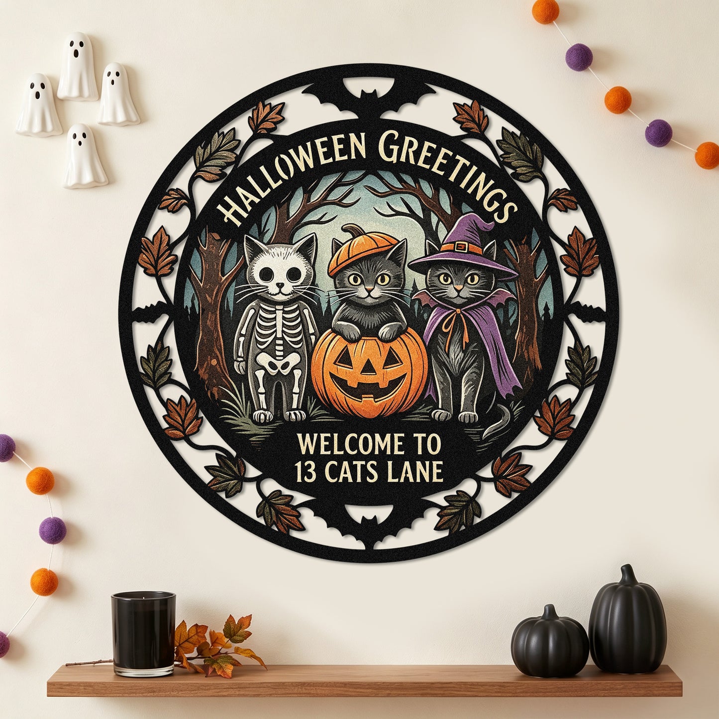 13 Cats Lane Halloween metal stake outdoor scene