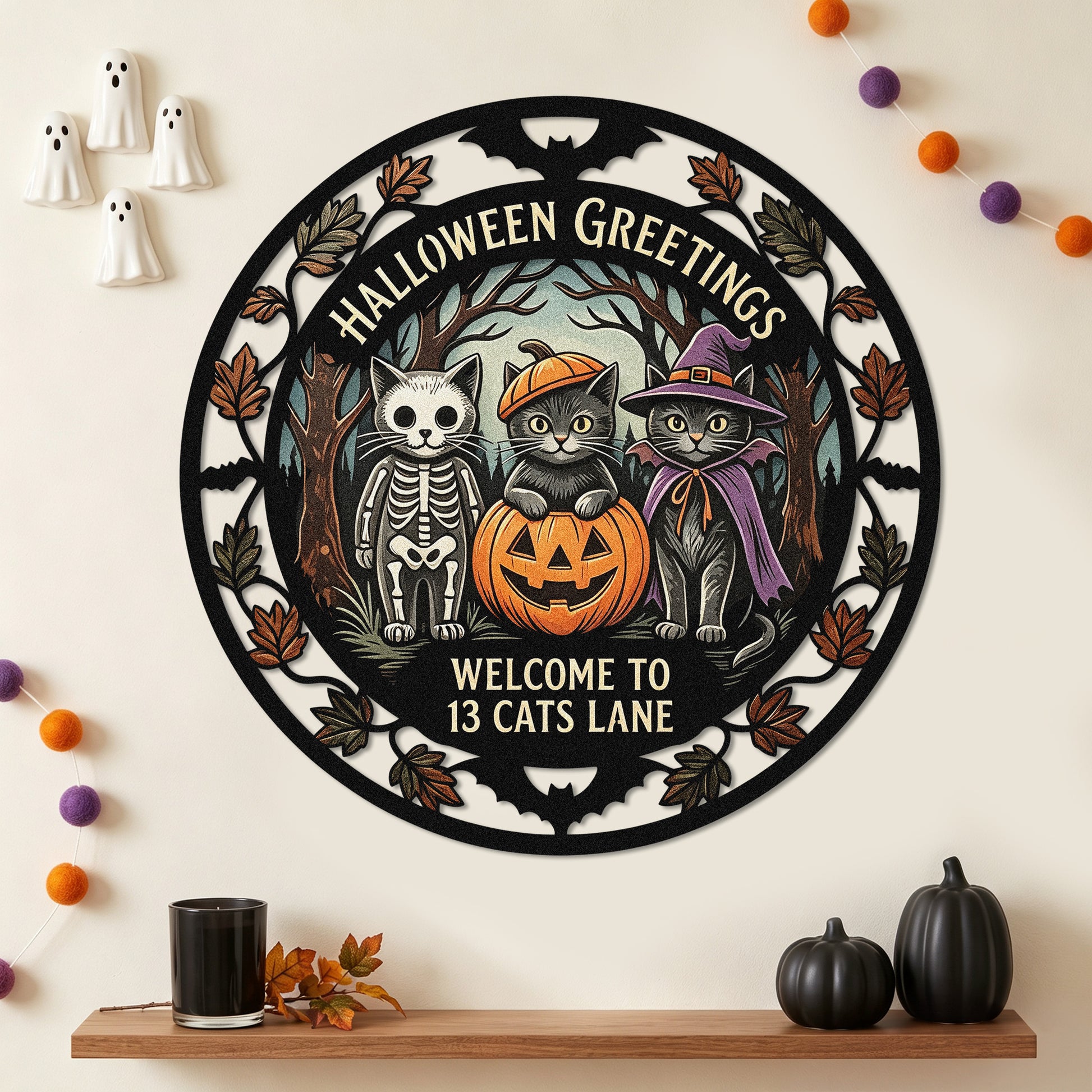 13 Cats Lane Halloween metal stake outdoor scene