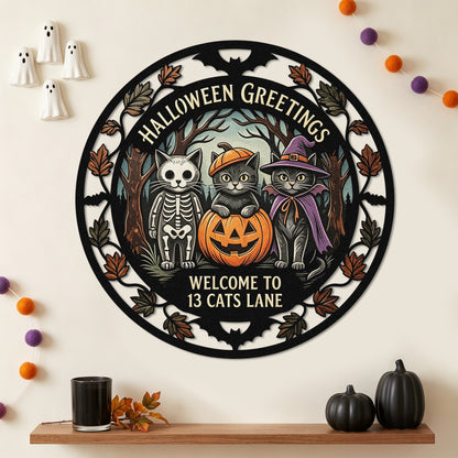 13 Cats Lane Halloween metal stake outdoor scene