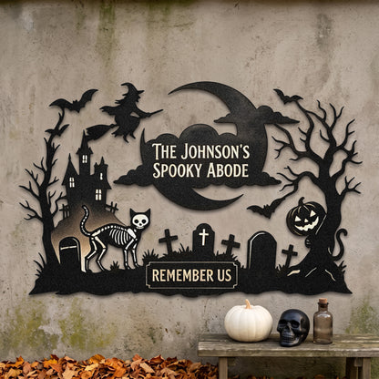 Personalized Spooky Abode Halloween Garden Stake outdoor scene