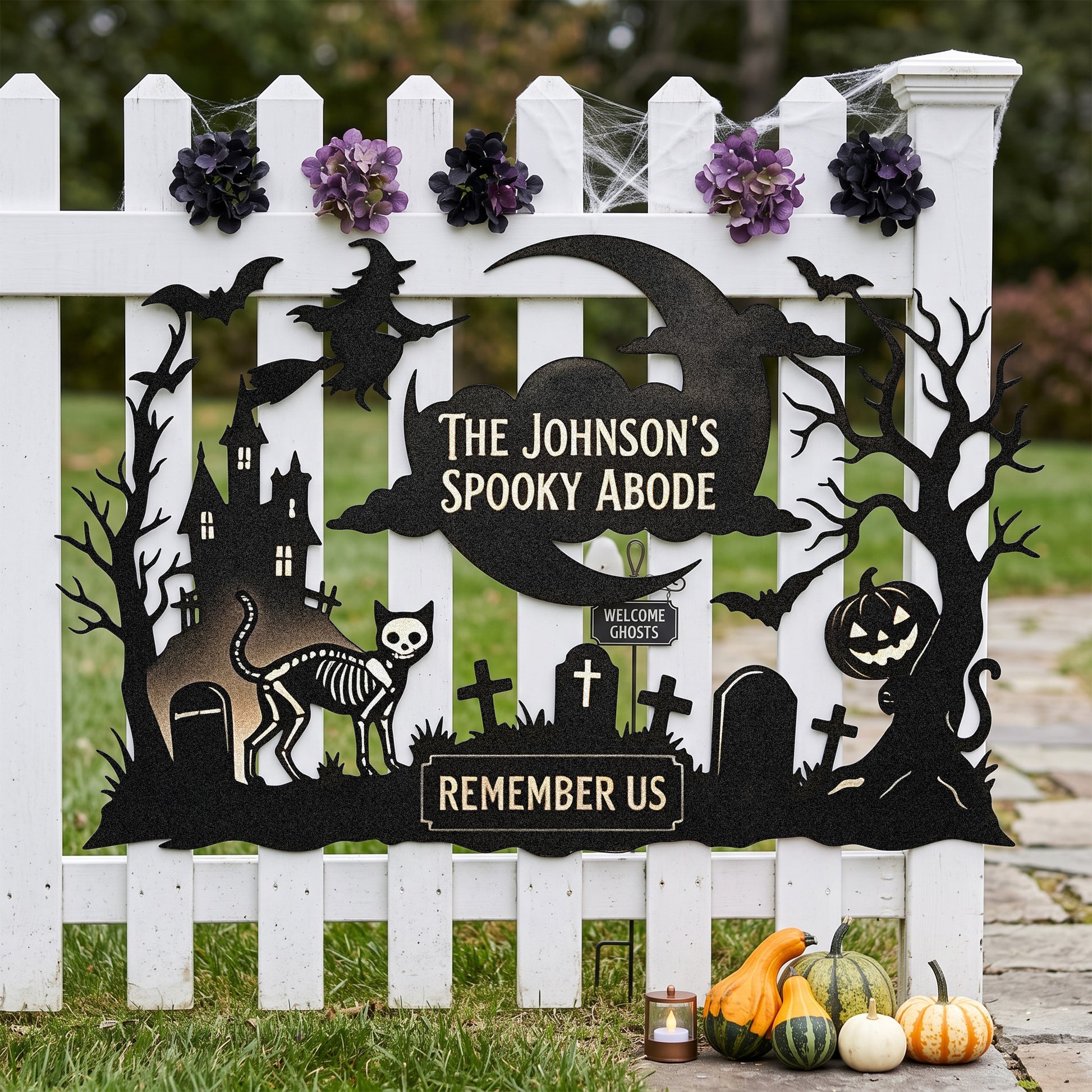 Personalized Spooky Abode Halloween Garden Stake lifestyle