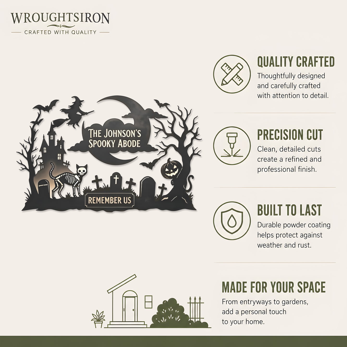 Personalized Spooky Abode Halloween Garden Stake product details