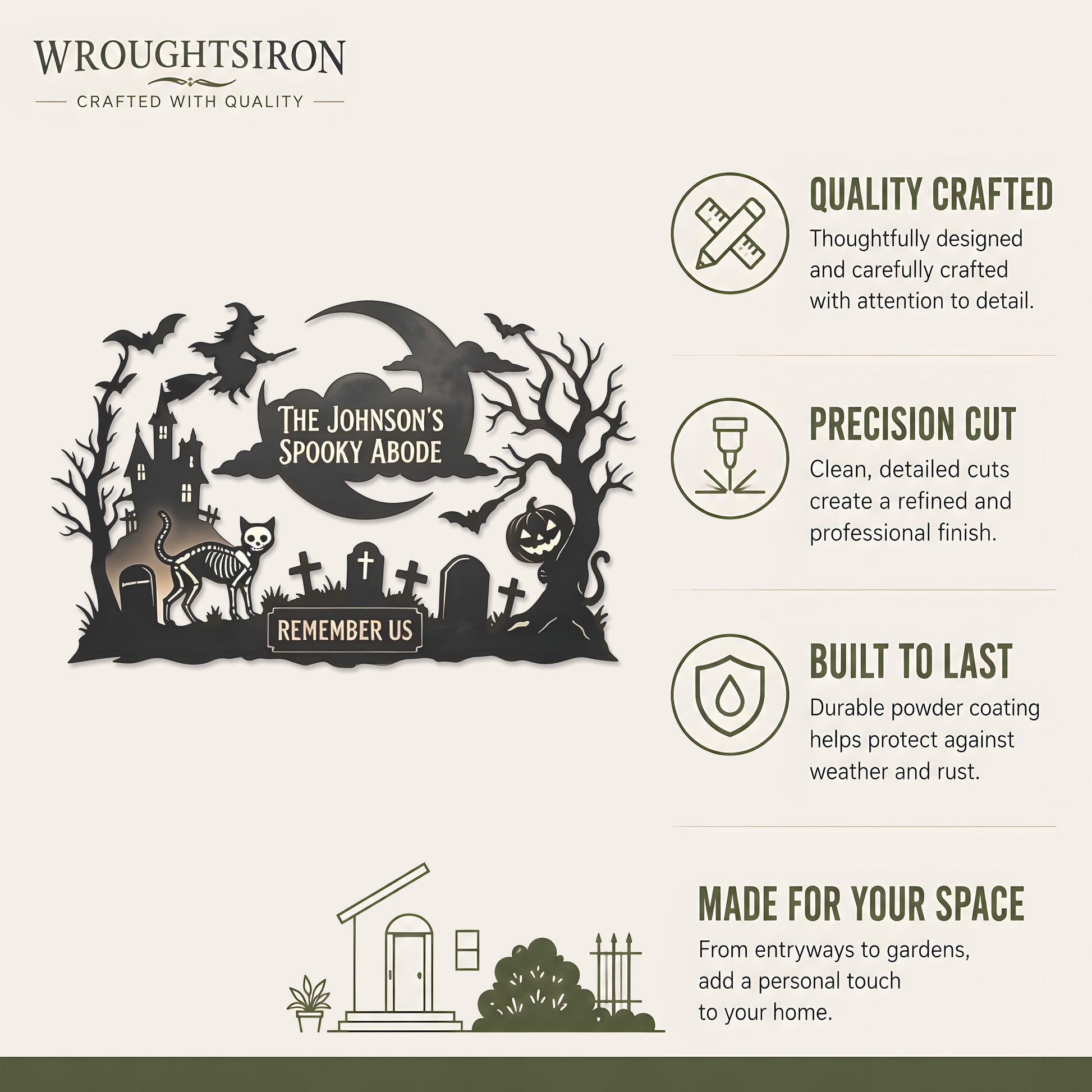 Personalized Spooky Abode Halloween Garden Stake product details