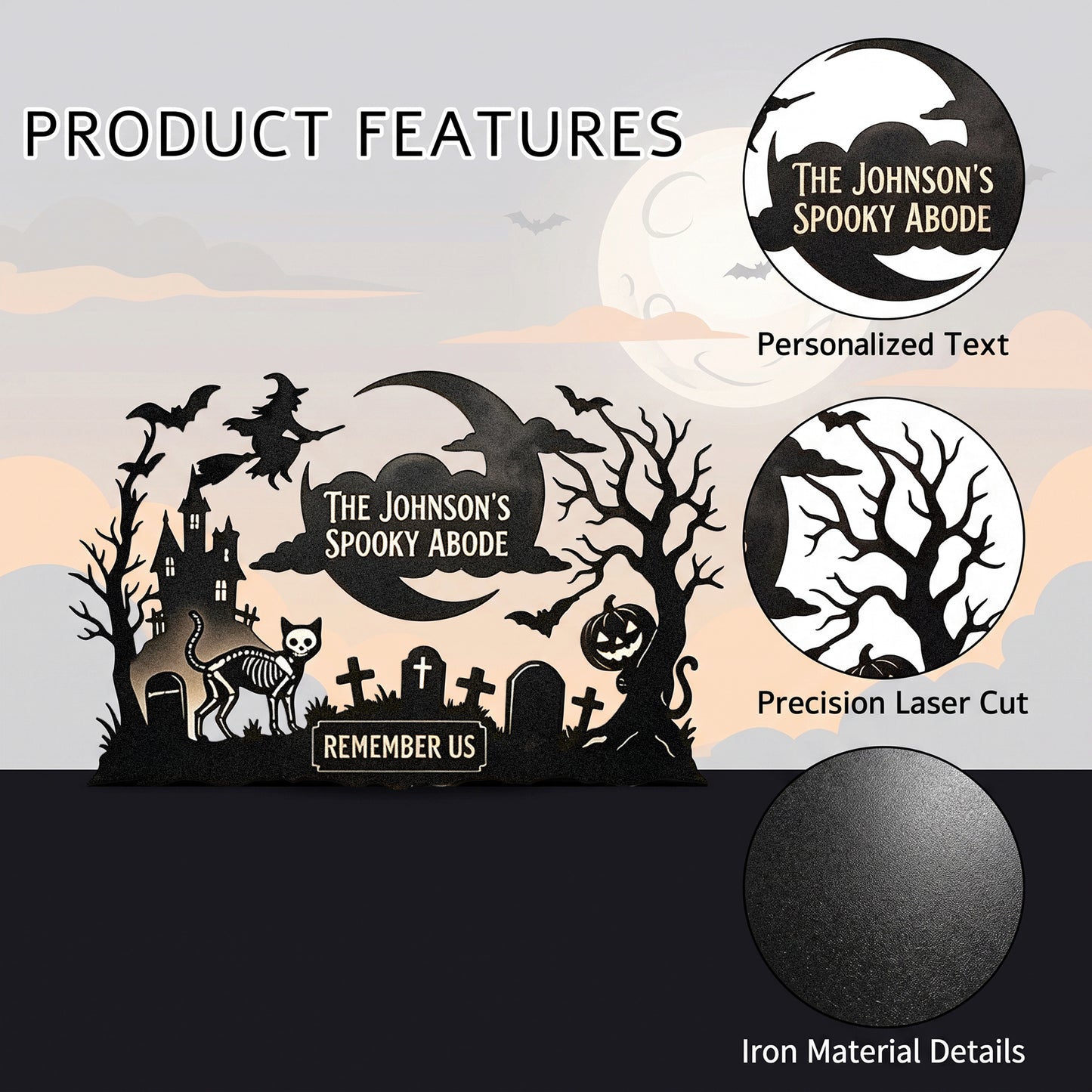 Close-up of Personalized Spooky Abode Halloween Garden Stake