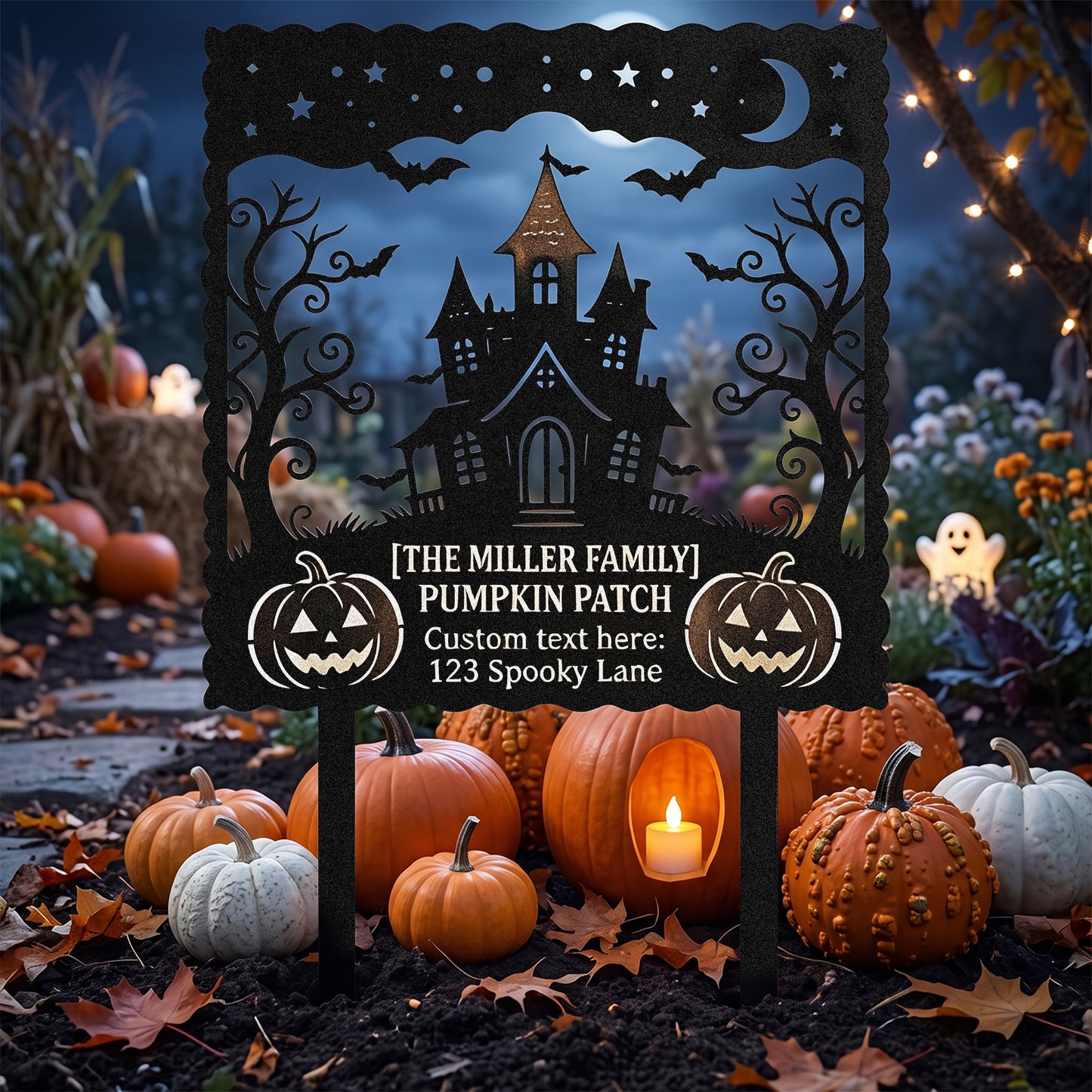 Personalized Pumpkin Patch Family Halloween Yard Sign outdoor scene