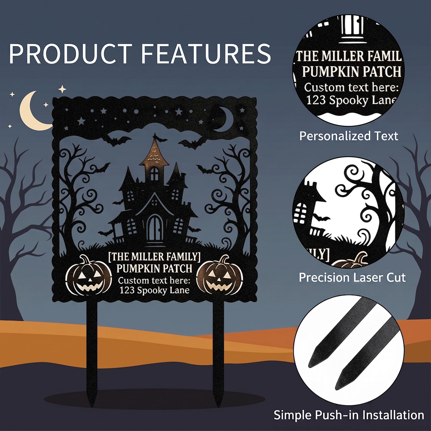 Close-up of Personalized Pumpkin Patch Family Halloween Yard Sign