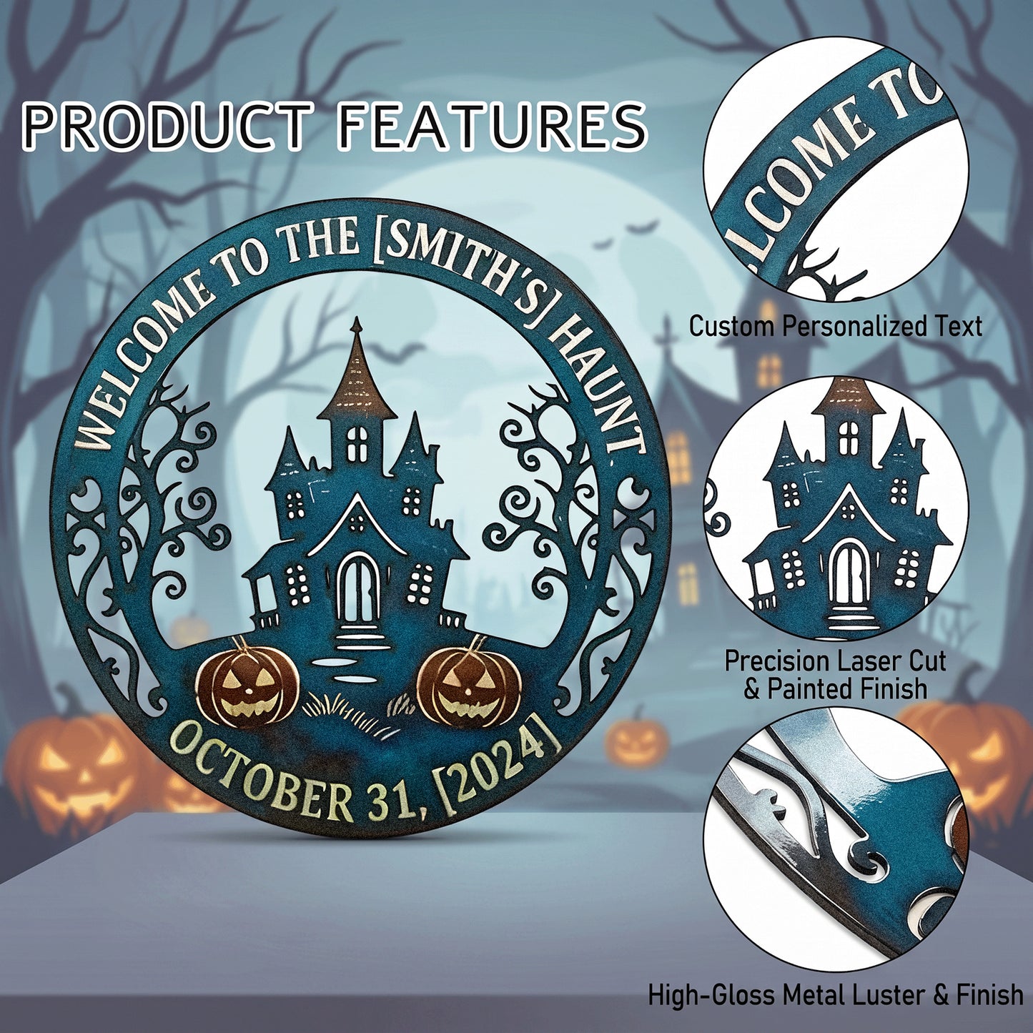 Close-up of Personalized Welcome to the Haunt Halloween Sign