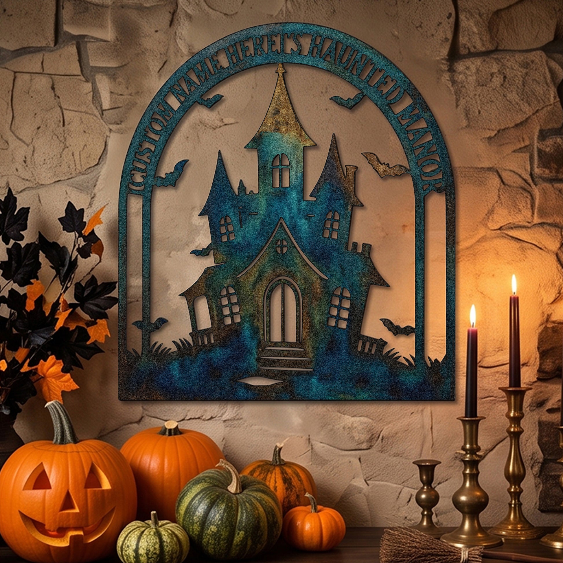 Personalized Haunted Manor Halloween Garden Sign lifestyle