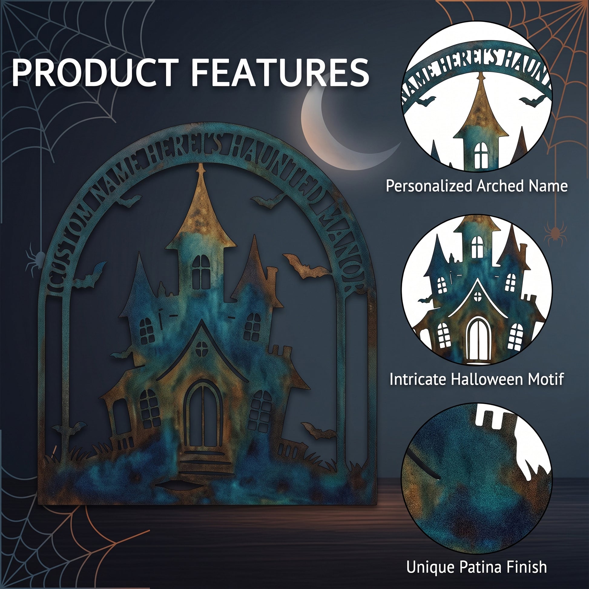 Close-up of Personalized Haunted Manor Halloween Garden Sign