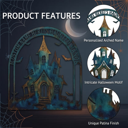 Close-up of Personalized Haunted Manor Halloween Garden Sign