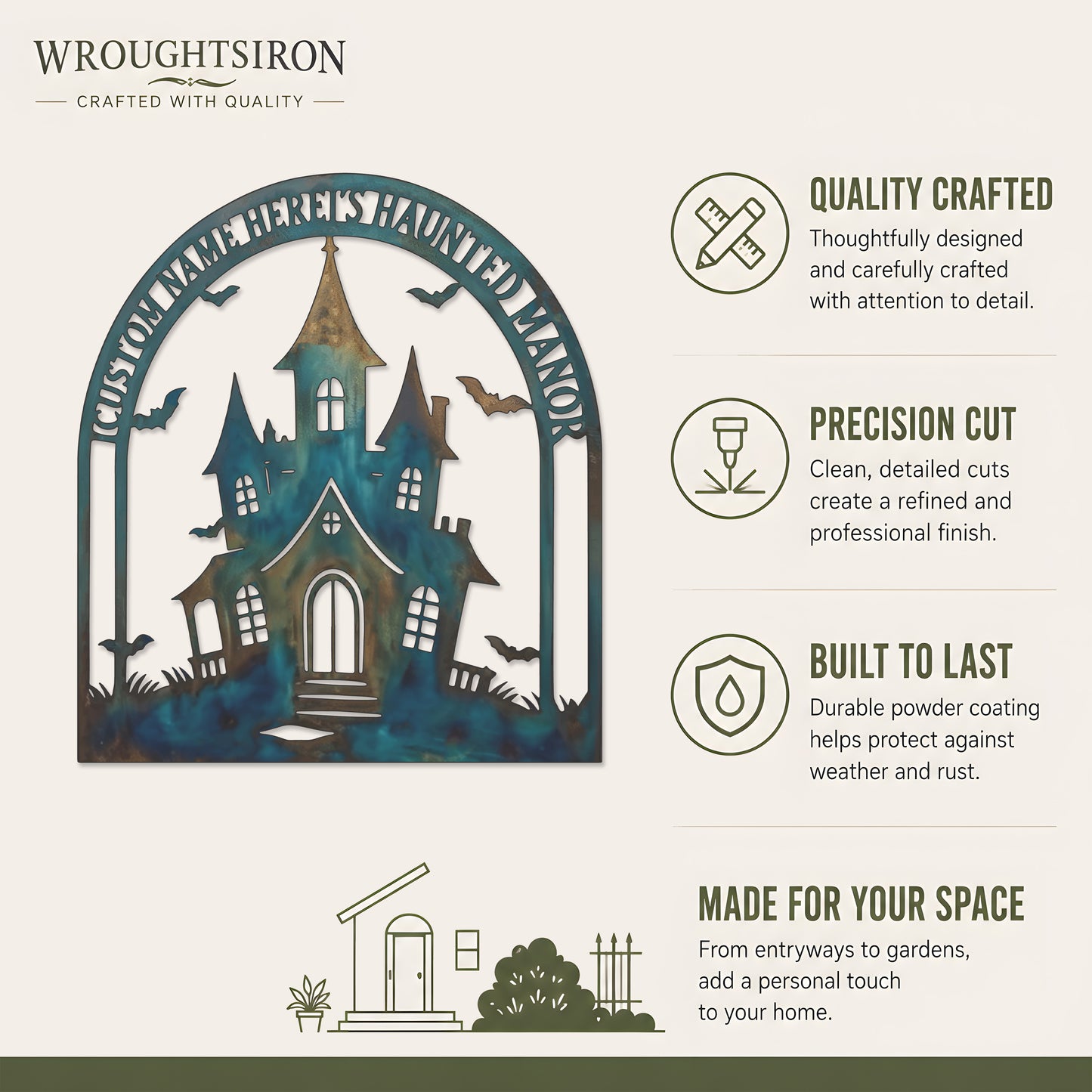 Personalized Haunted Manor Halloween Garden Sign product details