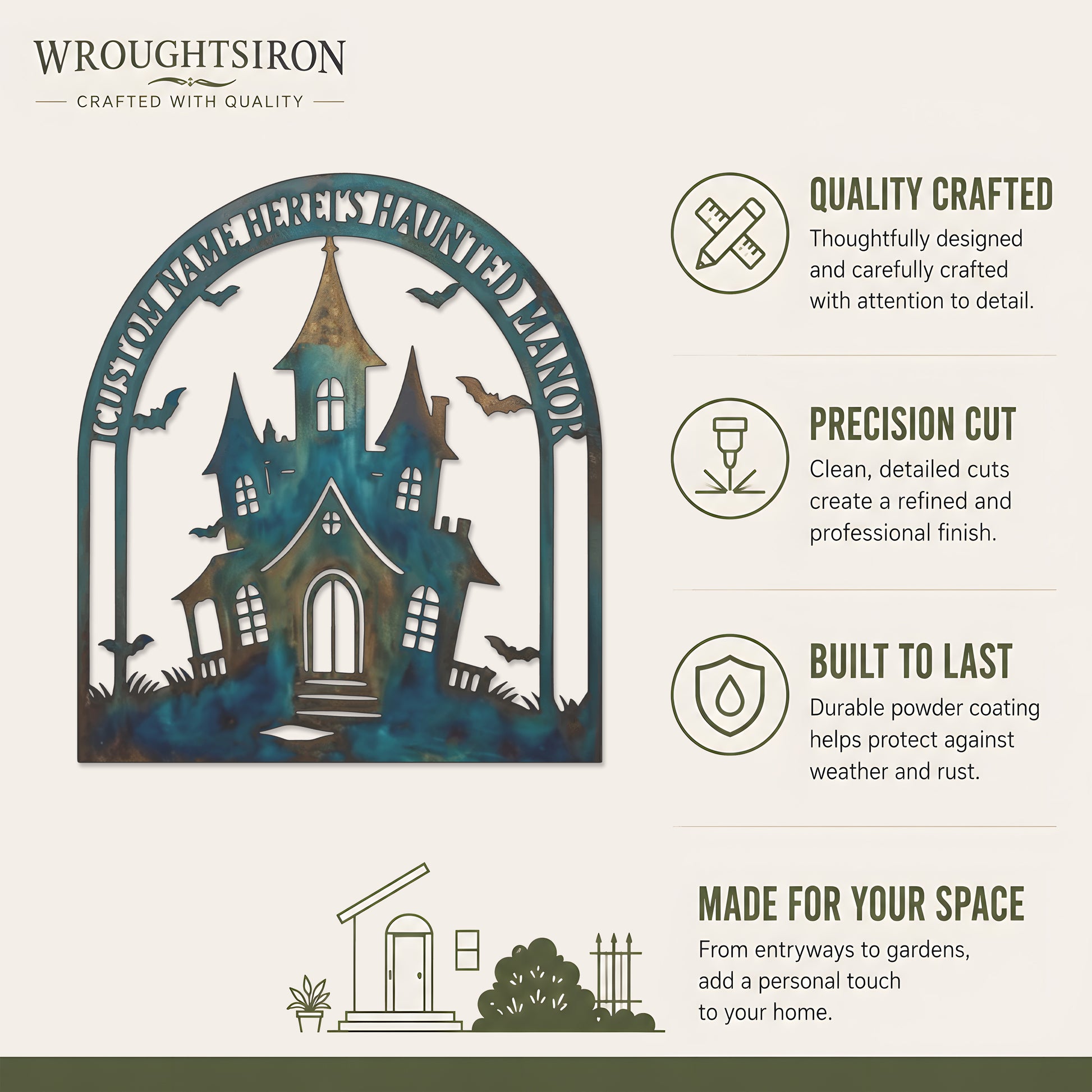 Personalized Haunted Manor Halloween Garden Sign product details