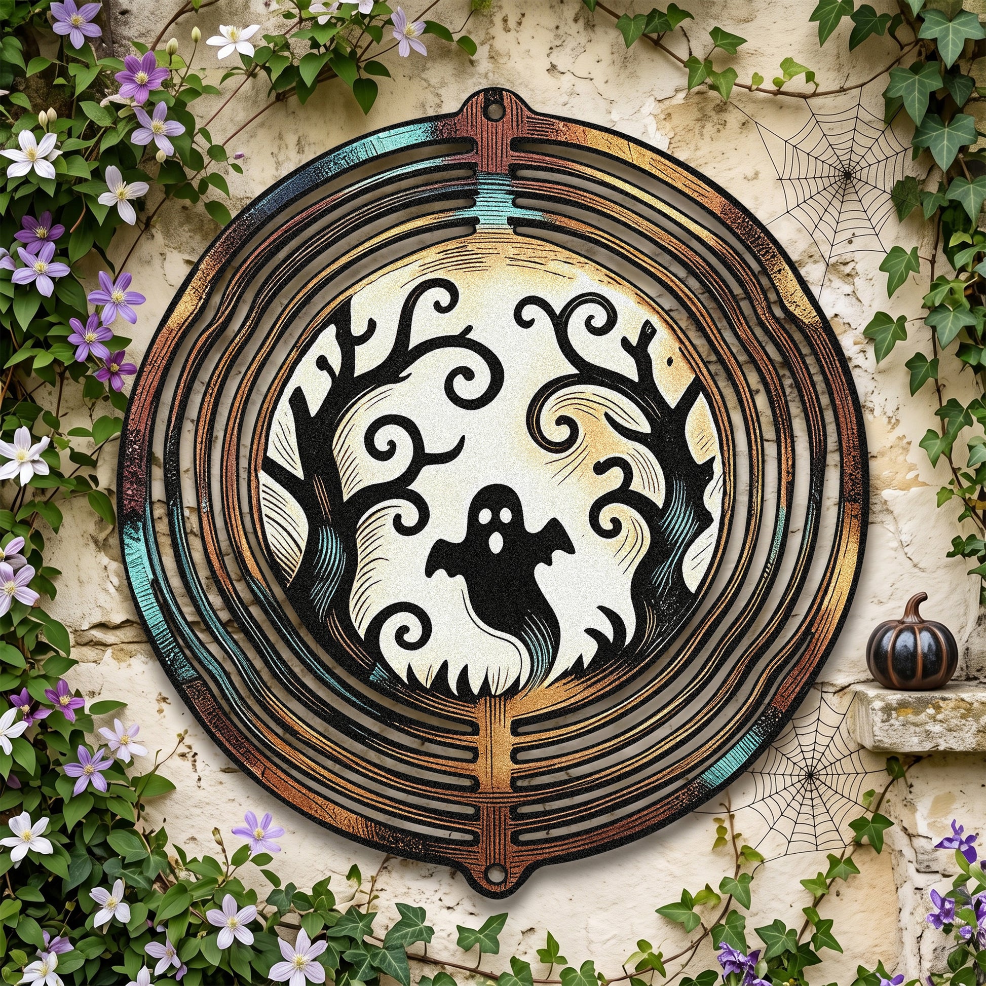 Ghost Moon Halloween Garden Spinner outdoor scene