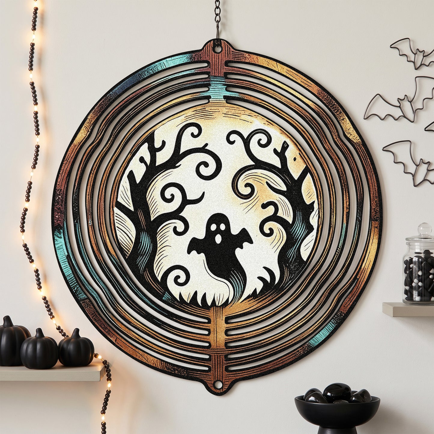 Ghost Moon Halloween Garden Spinner lifestyle
