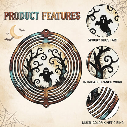 Close-up of Ghost Moon Halloween Garden Spinner