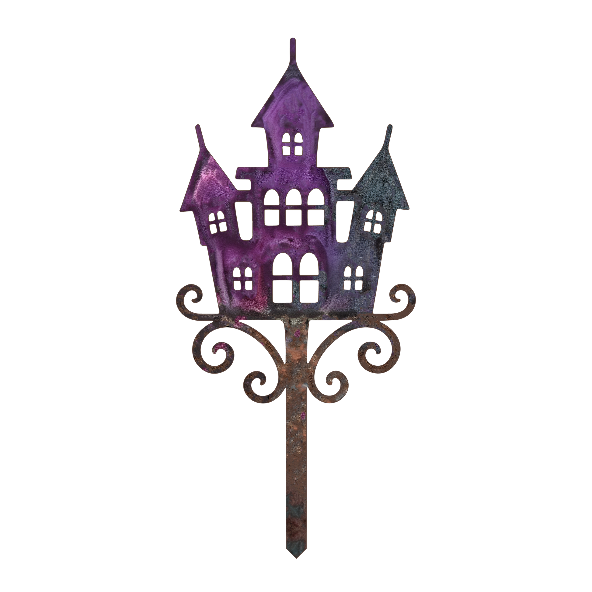 Purple Haunted Castle Halloween Garden Stake design