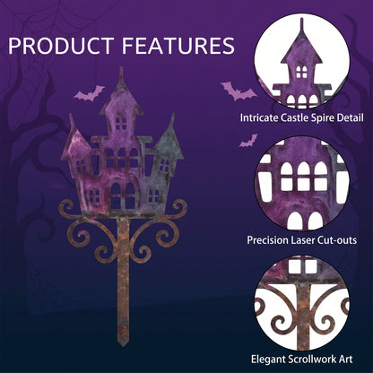 Close-up of Purple Haunted Castle Halloween Garden Stake