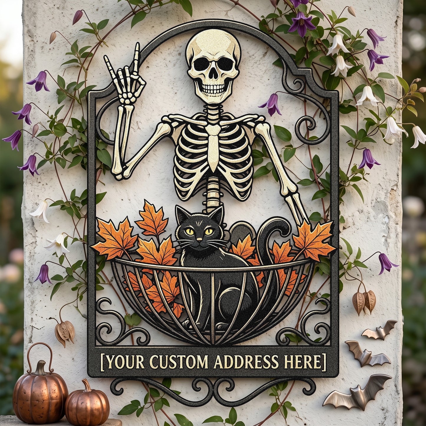 Personalized Halloween address garden stake in a yard