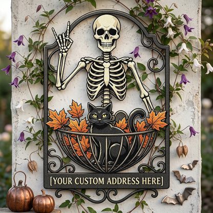 Personalized Halloween address garden stake in a yard