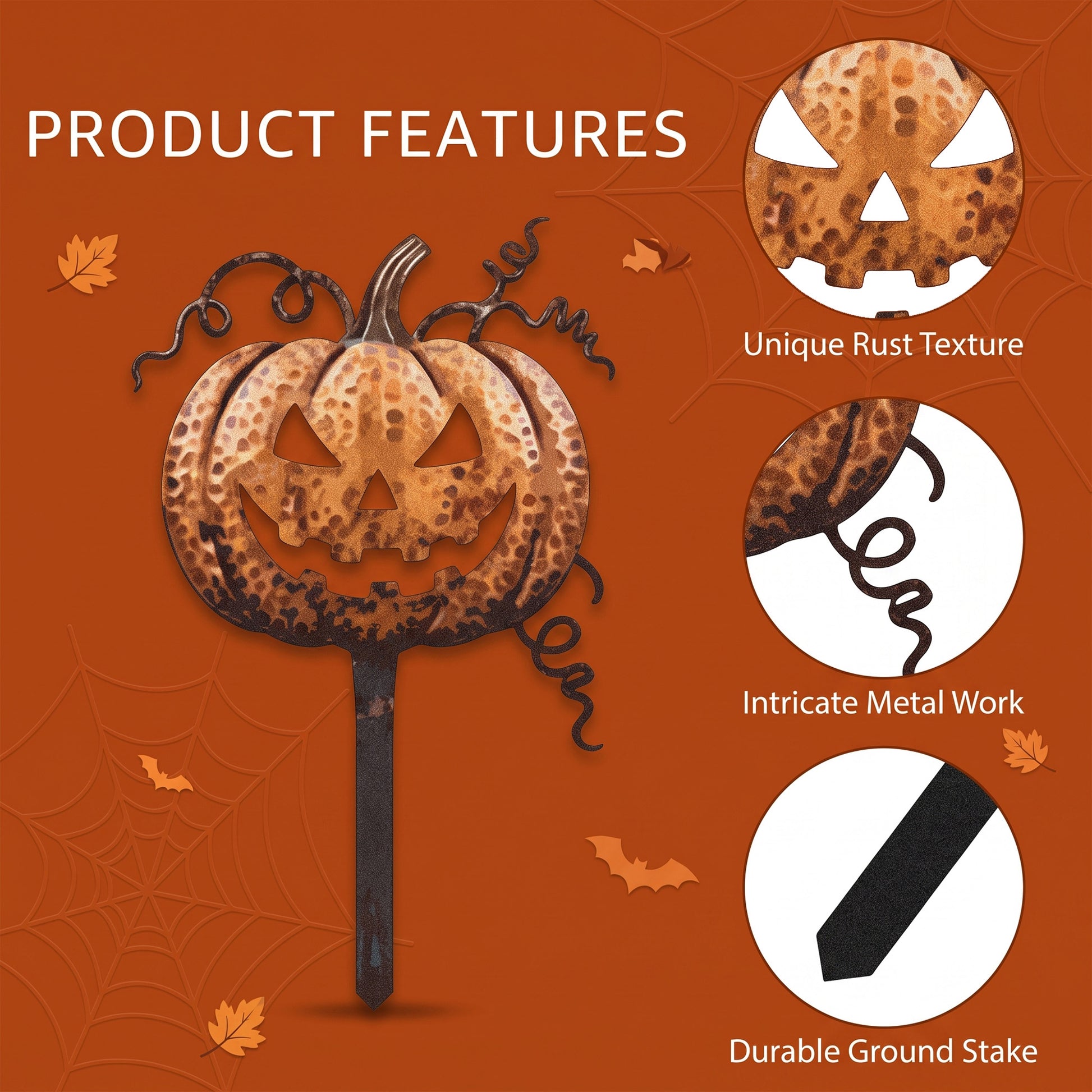 Close-up of Rusted Jack-O-Lantern Pumpkin Garden Stake