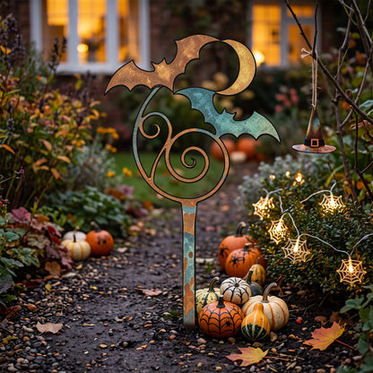 Bat & Crescent Moon Halloween Garden Stake lifestyle