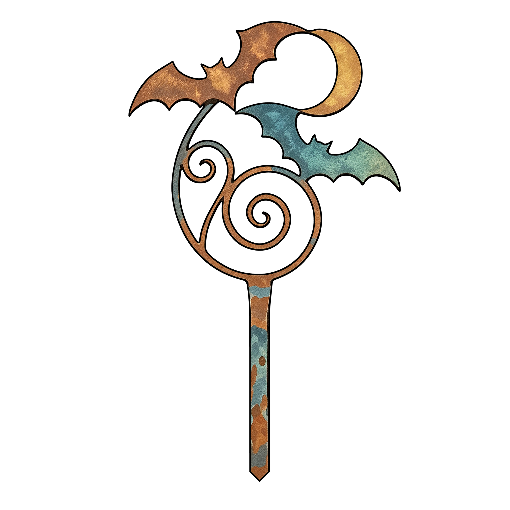 Bat & Crescent Moon Halloween Garden Stake design