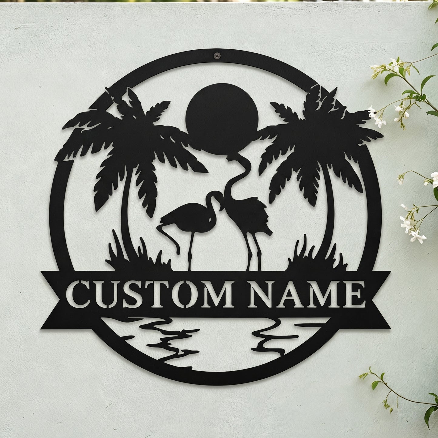 Custom Sunset Flamingo Metal Wall Decor