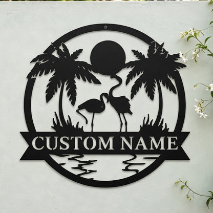 Custom Sunset Flamingo Metal Wall Decor
