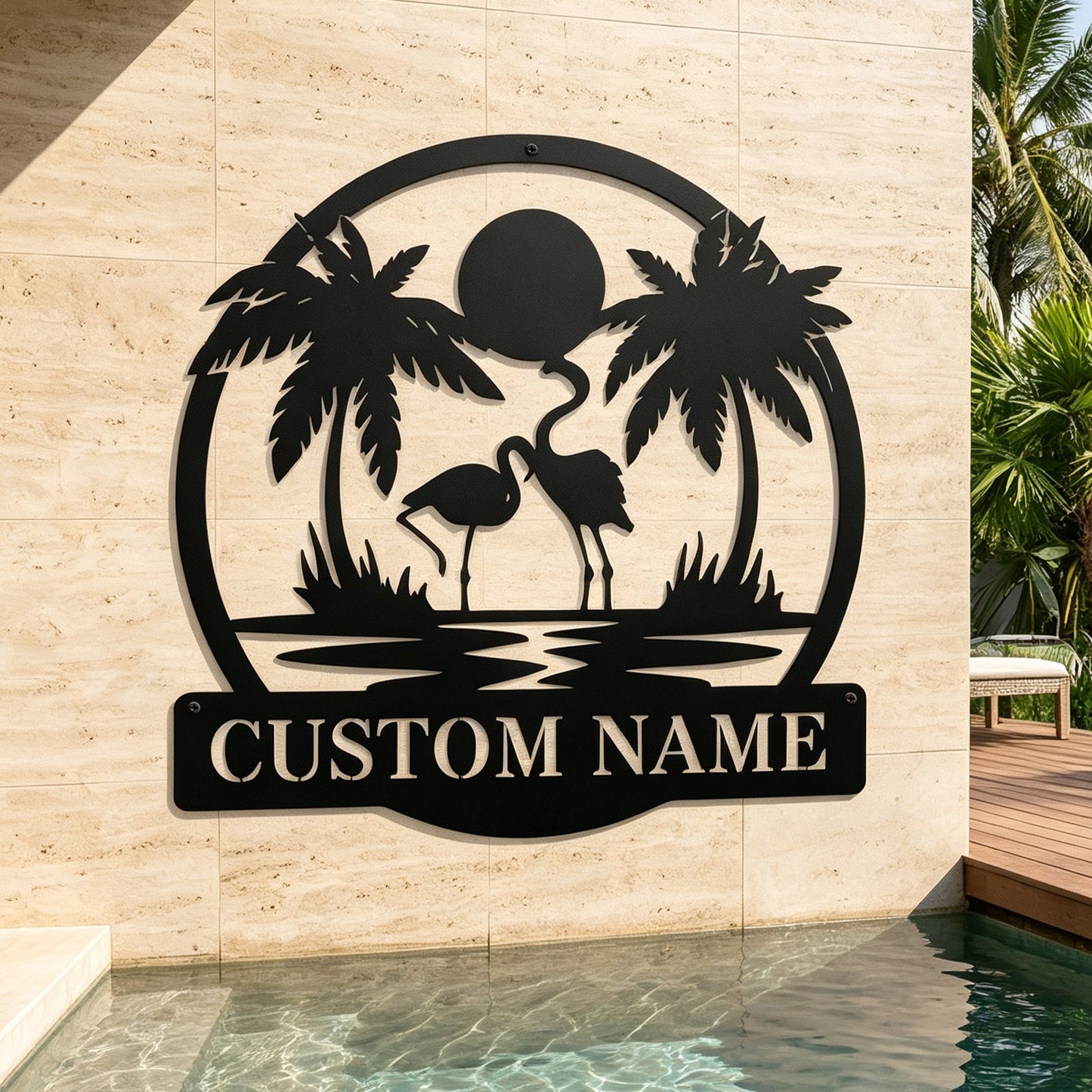 Custom Sunset Flamingo Metal Wall Decor