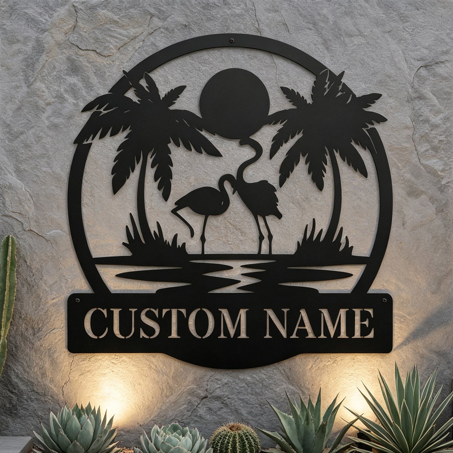 Custom Sunset Flamingo Metal Wall Decor