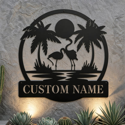 Custom Sunset Flamingo Metal Wall Decor