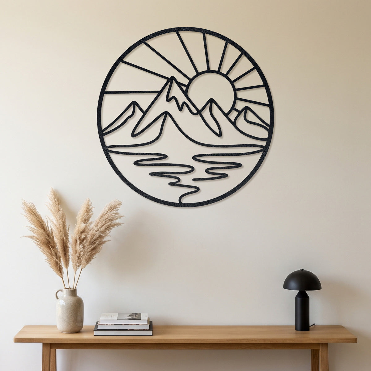 Circular Mountain Lake Sunrise Metal Wall Art