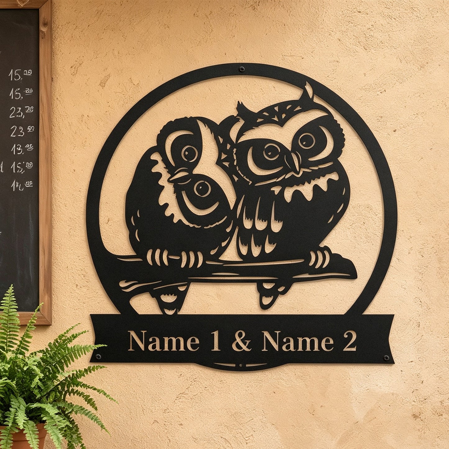 Personalized Couple Gift - Owl Metal Monogram
