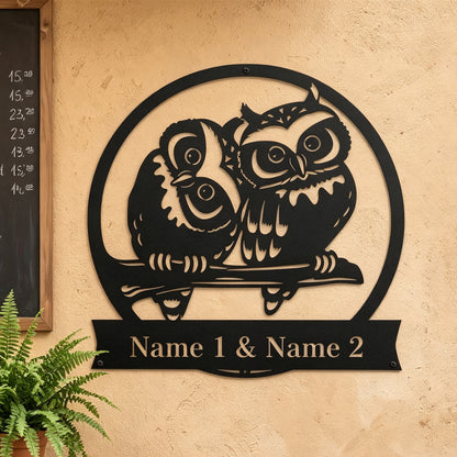 Personalized Couple Gift - Owl Metal Monogram