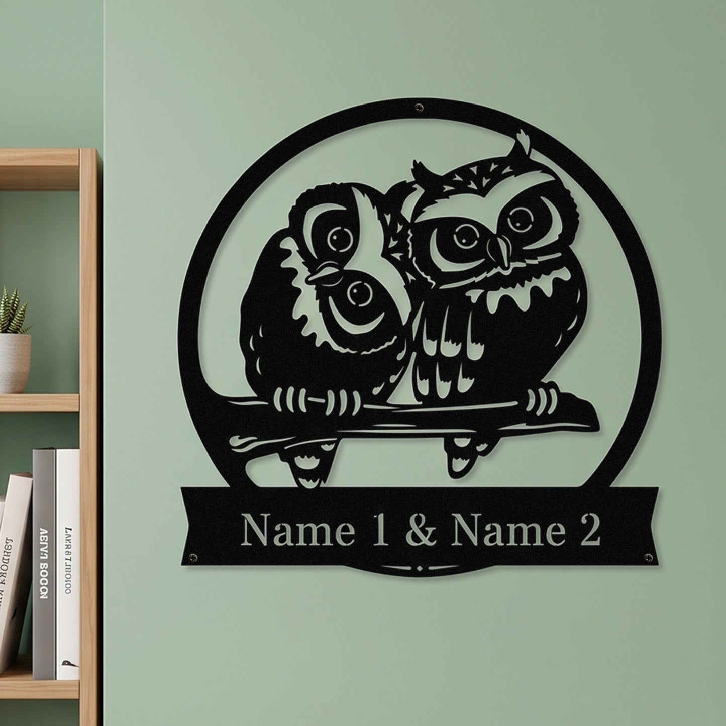 Personalized Couple Gift - Owl Metal Monogram