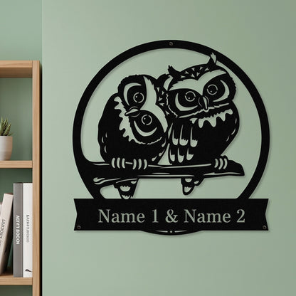 Personalized Couple Gift - Owl Metal Monogram